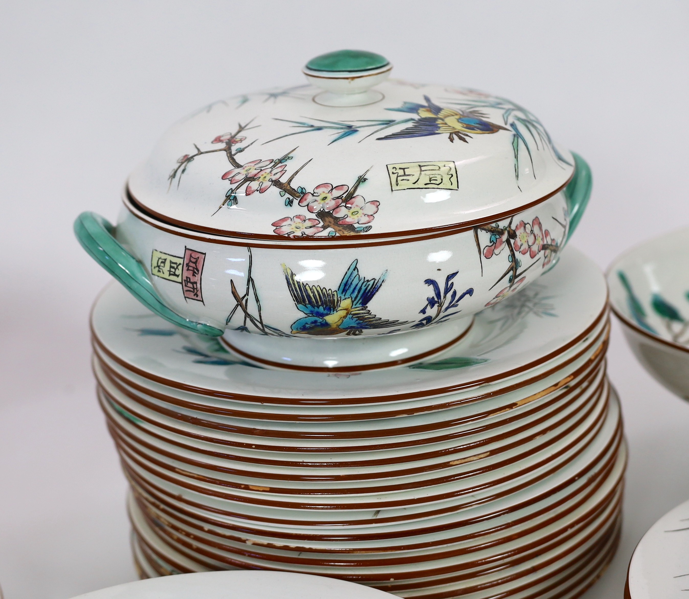 Eugene Millet (1819-1879) for Viellard Bordeaux - an extensive Japonaise ‘Grands Oiseaux’ earthenware part dinner service, late 19th century